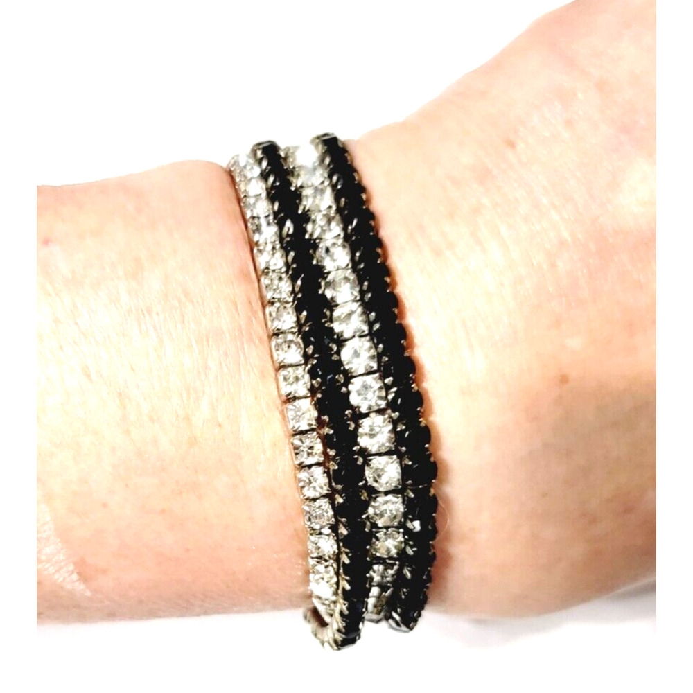 Black White Rhinestone Stretch‎ Bracelets 4 Contemporary Glass sbr-60